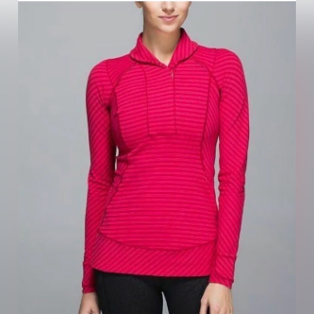 Lululemon Think Fast Pullover Size 6 Stripe Deepest Cranberry Red